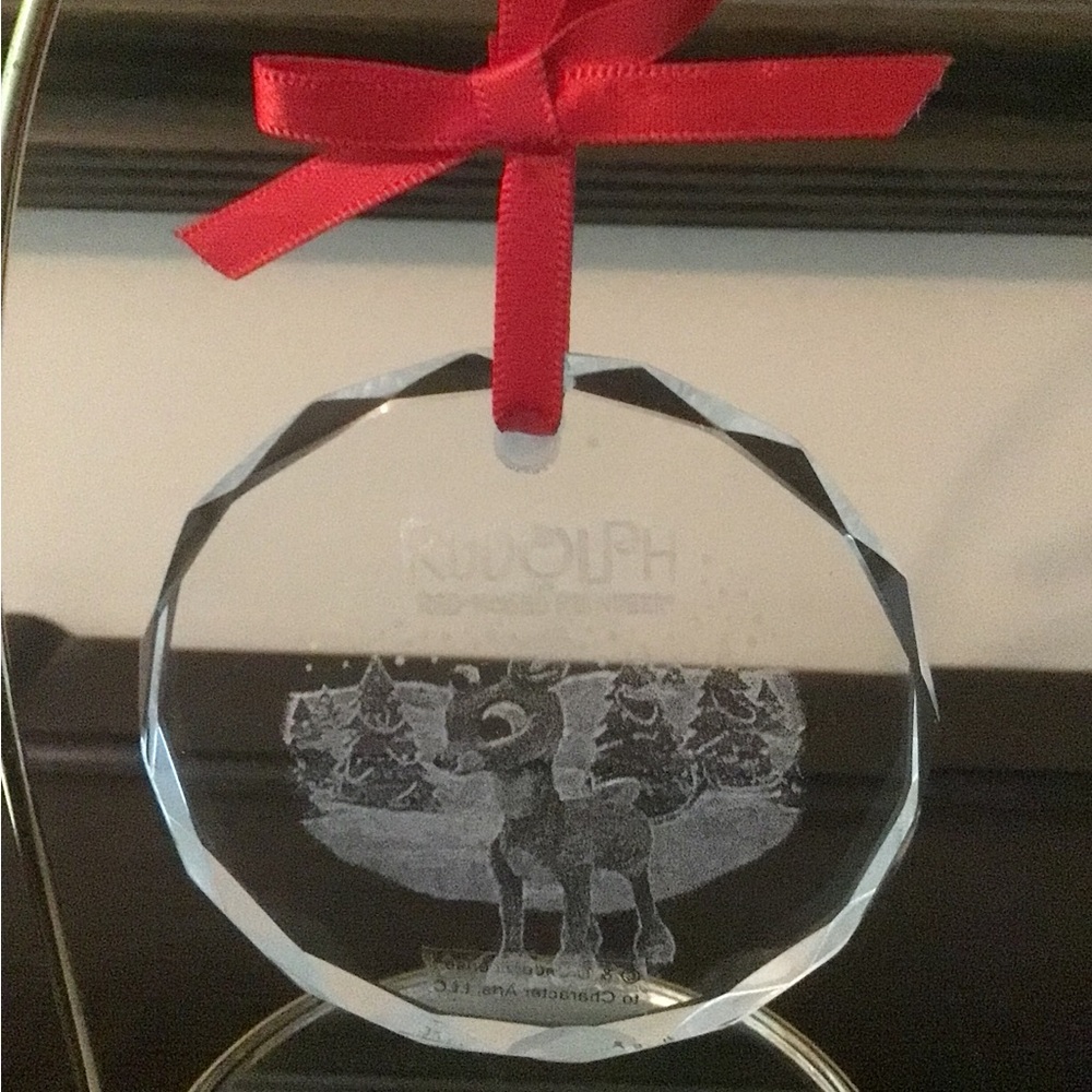 Rudolph Holiday Glass Ornament with Red Ribbon